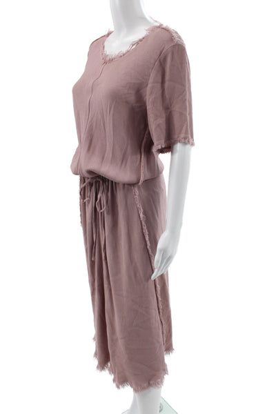 Raquel Allegra Women Pink Bohemian V-Neck Jumpsuit Rayon Mid-Calf Size 3