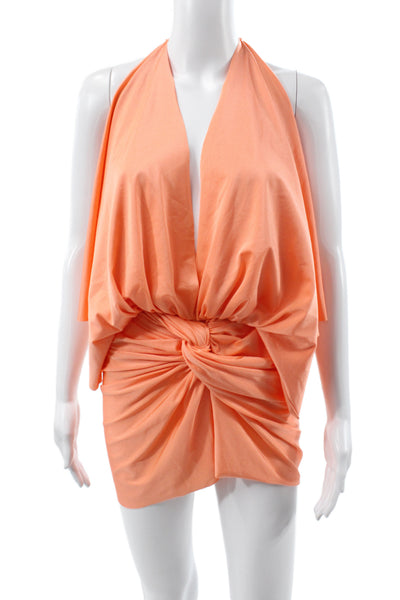 BAOBAB Womens Mini Orange Halter Nylon Blend Short Dress Sleeveless Size S