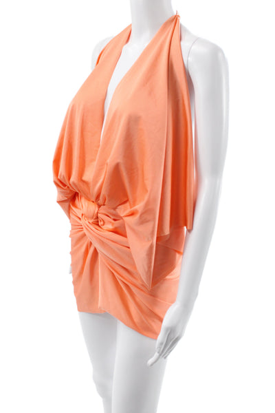BAOBAB Womens Mini Orange Halter Nylon Blend Short Dress Sleeveless Size S