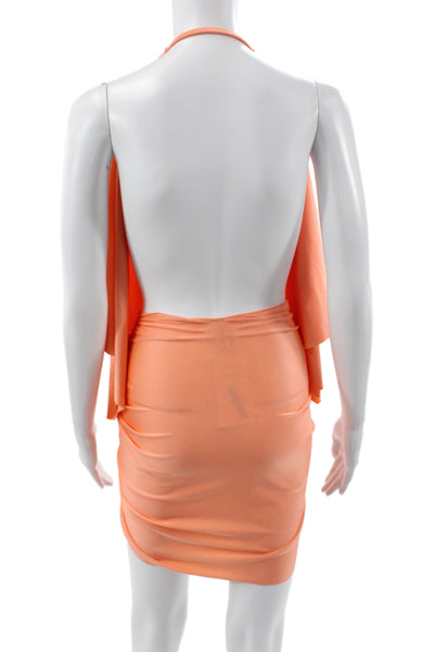 BAOBAB Womens Mini Orange Halter Nylon Blend Short Dress Sleeveless Size S