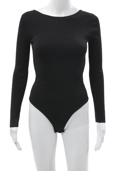 Zara Women Ribbed Black Long Sleeve One Piece Bodysuit Size S