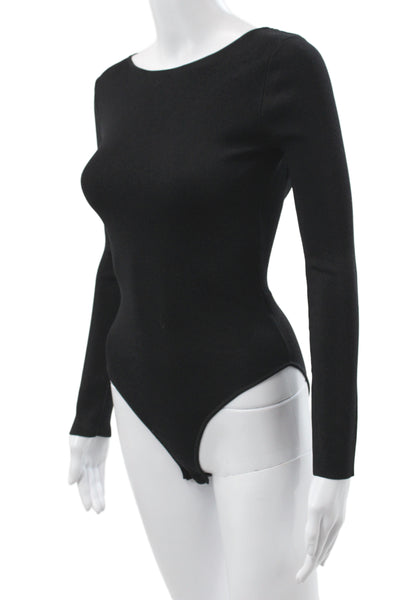Zara Women Ribbed Black Long Sleeve One Piece Bodysuit Size S