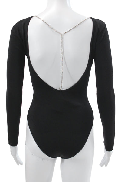Zara Women Ribbed Black Long Sleeve One Piece Bodysuit Size S