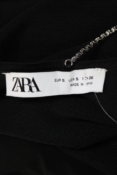 Zara Women Ribbed Black Long Sleeve One Piece Bodysuit Size S