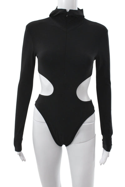 Norma Kamali Women One Piece Bodysuit Black Long Sleeve Polyester Blend Size XS