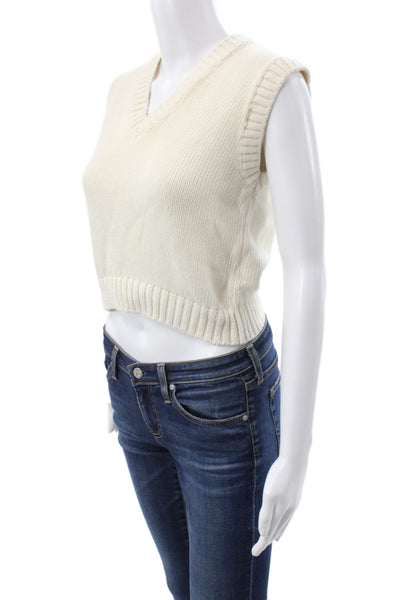 Zara Women Ivory V-Neck Sleeveless Sweater Vest Cotton Blend Preppy Size S