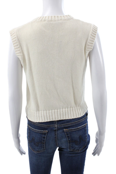 Zara Women Ivory V-Neck Sleeveless Sweater Vest Cotton Blend Preppy Size S