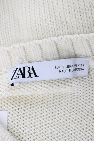 Zara Women Ivory V-Neck Sleeveless Sweater Vest Cotton Blend Preppy Size S