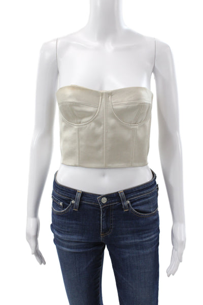 Alexis Women Corset Top Ivory Sleeveless Zip Polyester Party Size S