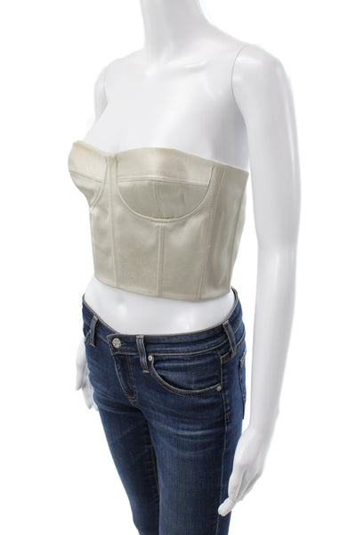 Alexis Women Corset Top Ivory Sleeveless Zip Polyester Party Size S