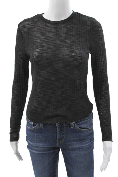 Intimately Free People Women Black Knit Long Sleeve Crew Neck T-Shirt Size XS