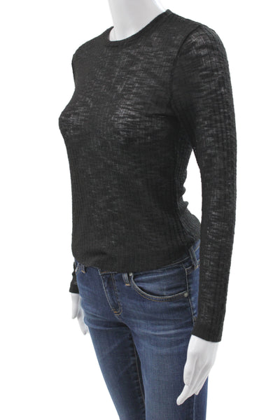 Intimately Free People Women Black Knit Long Sleeve Crew Neck T-Shirt Size XS