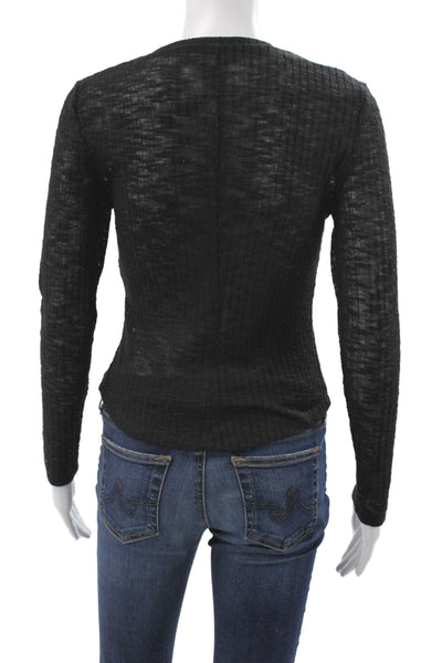 Intimately Free People Women Black Knit Long Sleeve Crew Neck T-Shirt Size XS