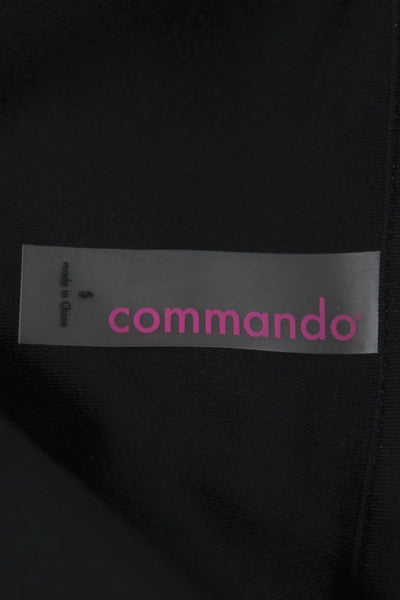 Commando Women Cropped Collared Polo Black Short Sleeve Button Size S