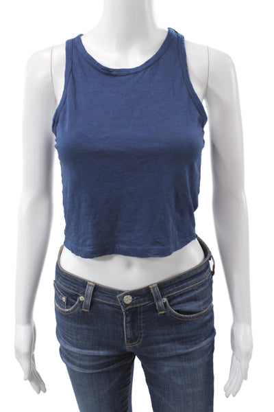 Cotton Citizen Womens Blue Sleeveless Basic Tank Cotton Blend Round Neck Size S