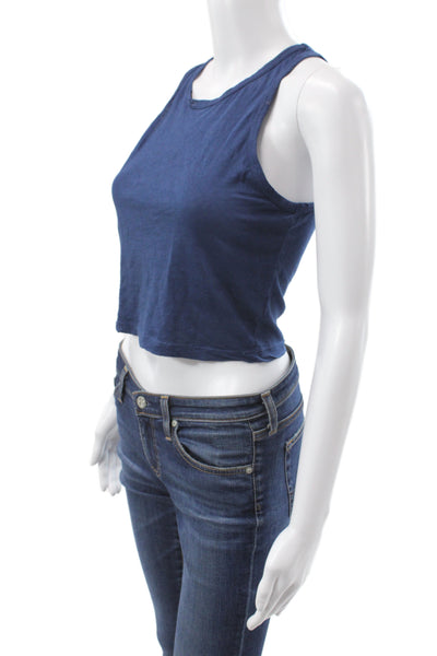 Cotton Citizen Womens Blue Sleeveless Basic Tank Cotton Blend Round Neck Size S