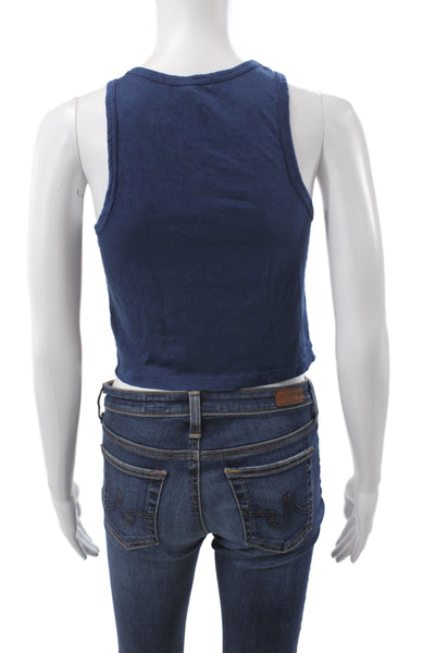 Cotton Citizen Womens Blue Sleeveless Basic Tank Cotton Blend Round Neck Size S