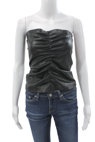 Zara Womens Faux Leather Tube Top Sweetheart Neckline Black Zip Size S