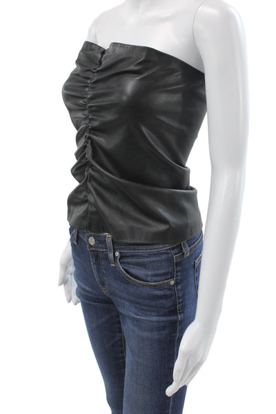 Zara Womens Faux Leather Tube Top Sweetheart Neckline Black Zip Size S