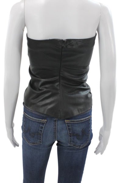 Zara Womens Faux Leather Tube Top Sweetheart Neckline Black Zip Size S