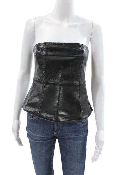 Zara Women Strapless Black Sheep Leather Sweetheart Neckline Tank Size S