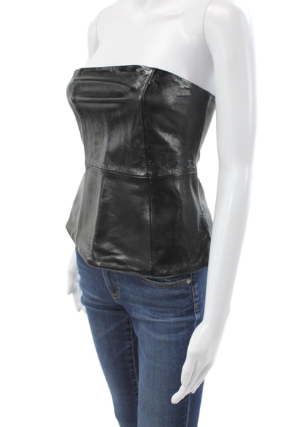 Zara Women Strapless Black Sheep Leather Sweetheart Neckline Tank Size S