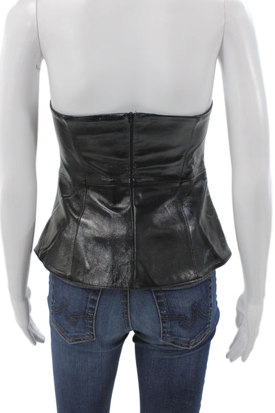 Zara Women Strapless Black Sheep Leather Sweetheart Neckline Tank Size S