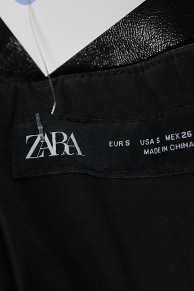 Zara Women Strapless Black Sheep Leather Sweetheart Neckline Tank Size S