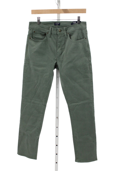 J Crew Mens Chino Pants Green High Rise Cotton Blend Size 28