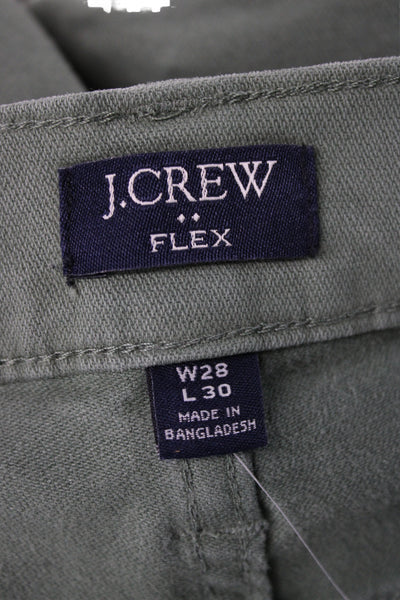 J Crew Mens Chino Pants Green High Rise Cotton Blend Size 28