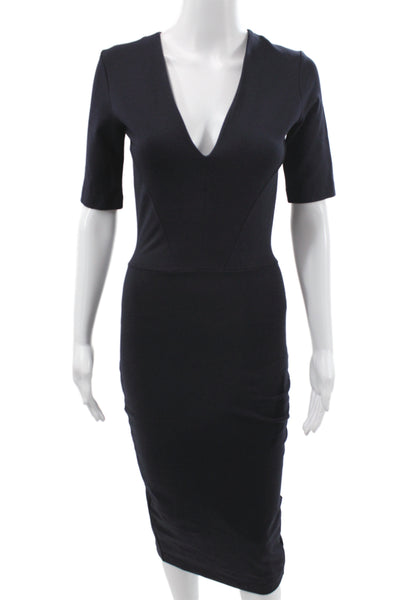 Iris & Ink Womens Bodycon Black Viscose V-Neck Midi Half Sleeve Dress Size 2