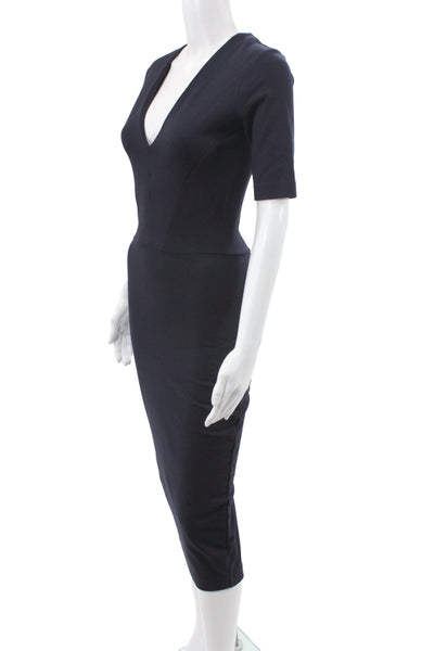 Iris & Ink Womens Bodycon Black Viscose V-Neck Midi Half Sleeve Dress Size 2