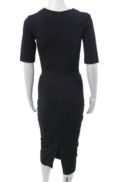 Iris & Ink Womens Bodycon Black Viscose V-Neck Midi Half Sleeve Dress Size 2