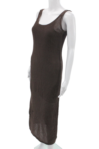 Staud Women Brown Cotton Sleeveless Scoop Neck Maxi Dress Size M