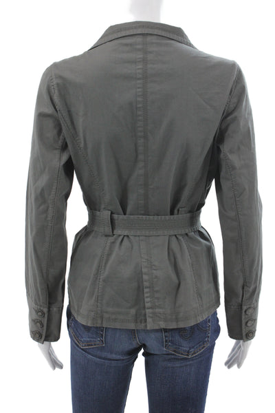 Gerard Darel Women Basic Jacket Gray Cotton Button Long Sleeve Utility Size 38