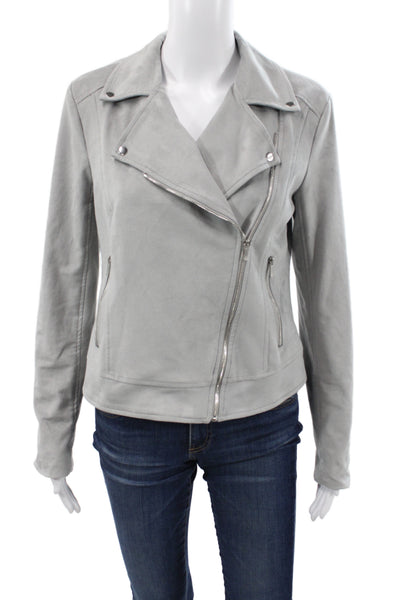 1 State Women Biker Jacket Gray Zip Long Sleeve Size S