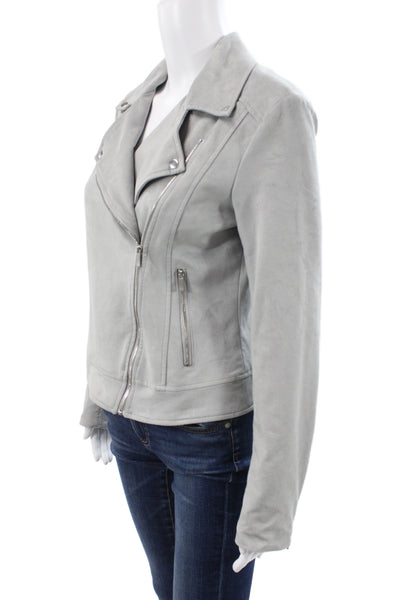 1 State Women Biker Jacket Gray Zip Long Sleeve Size S
