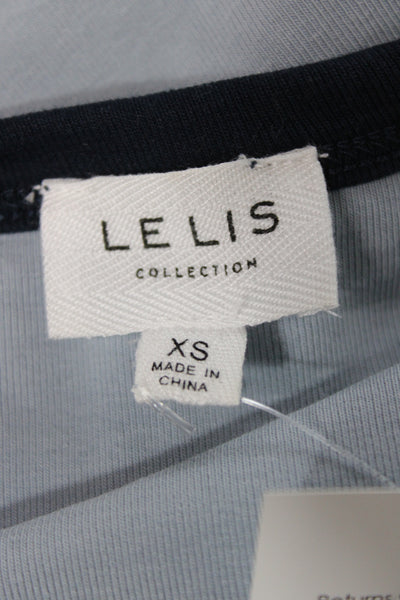 Le Lis Womens Cropped Blue Colorblock Crew Neck Cotton Blend T-Shirt Size XS