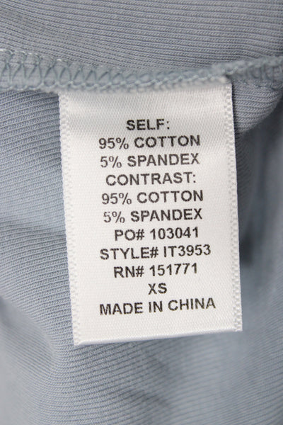 Le Lis Womens Cropped Blue Colorblock Crew Neck Cotton Blend T-Shirt Size XS