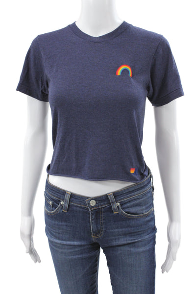 Aviator Nation Women Cropped Rainbow Blue Tee Size XS