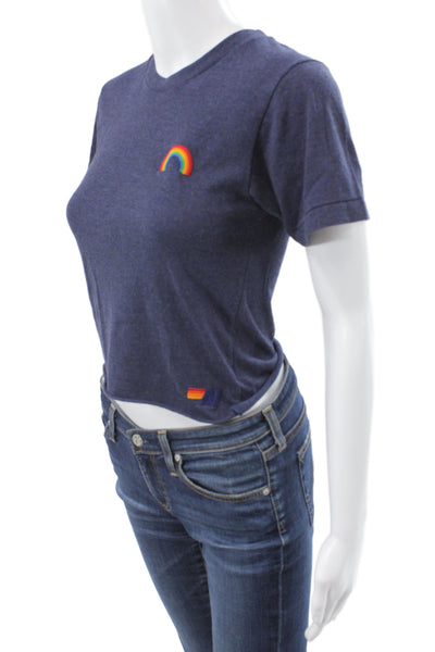 Aviator Nation Women Cropped Rainbow Blue Tee Size XS