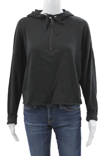 Leallo Women Pullover Hoodie Black V-Neck 100% Cotton Long Sleeve Size XS