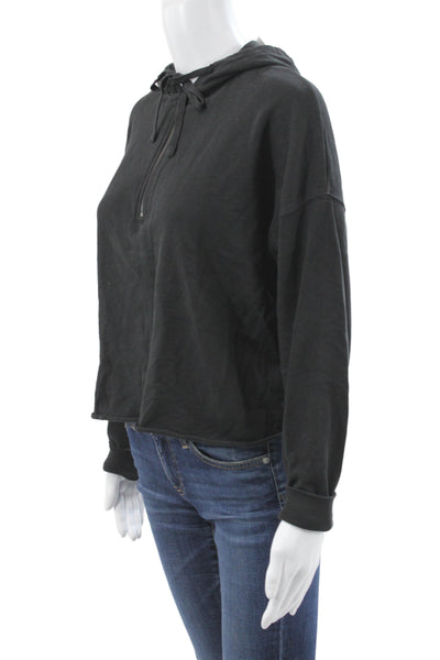 Leallo Women Pullover Hoodie Black V-Neck 100% Cotton Long Sleeve Size XS