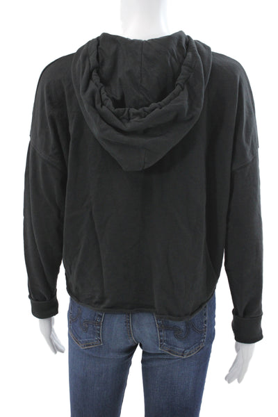 Leallo Women Pullover Hoodie Black V-Neck 100% Cotton Long Sleeve Size XS