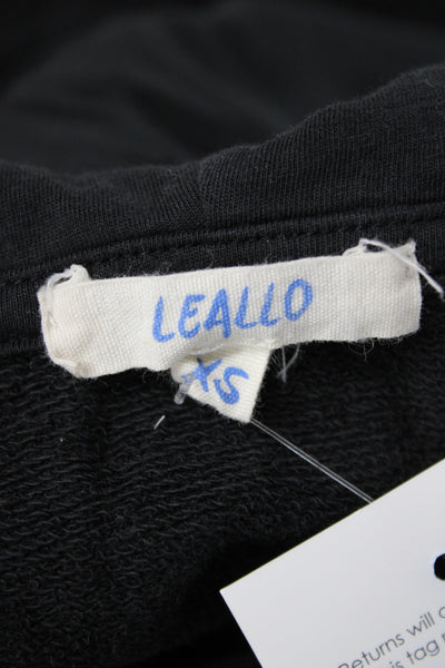 Leallo Women Pullover Hoodie Black V-Neck 100% Cotton Long Sleeve Size XS