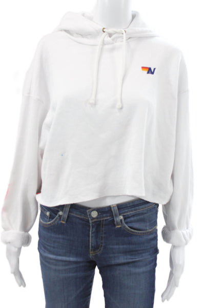 Aviator Nation Women White Pullover Hoodie Cotton Blend Retro Crewneck Size XS