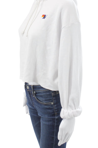 Aviator Nation Women White Pullover Hoodie Cotton Blend Retro Crewneck Size XS