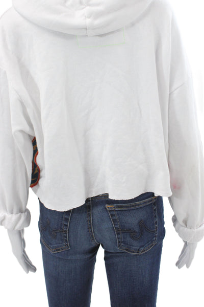 Aviator Nation Women White Pullover Hoodie Cotton Blend Retro Crewneck Size XS