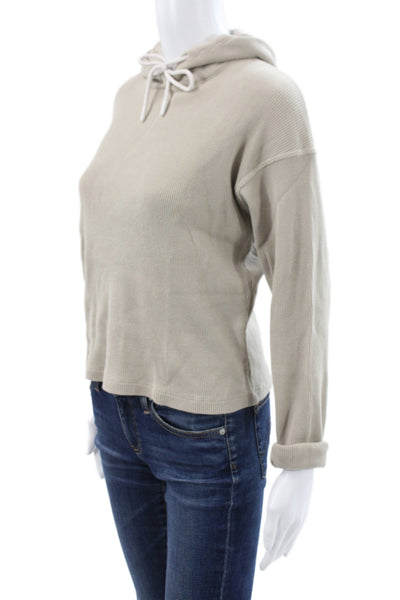 Leallo Women Pullover Hoodie Beige 100% Cotton Crew Neck Long Sleeve Size XS