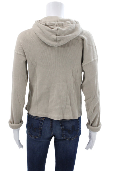 Leallo Women Pullover Hoodie Beige 100% Cotton Crew Neck Long Sleeve Size XS
